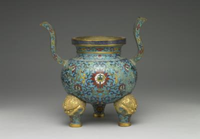 图片[3]-Copper incense burner in cloisonne enamels (set of five alter piece), Qing dynasty (1644-1911)-China Archive